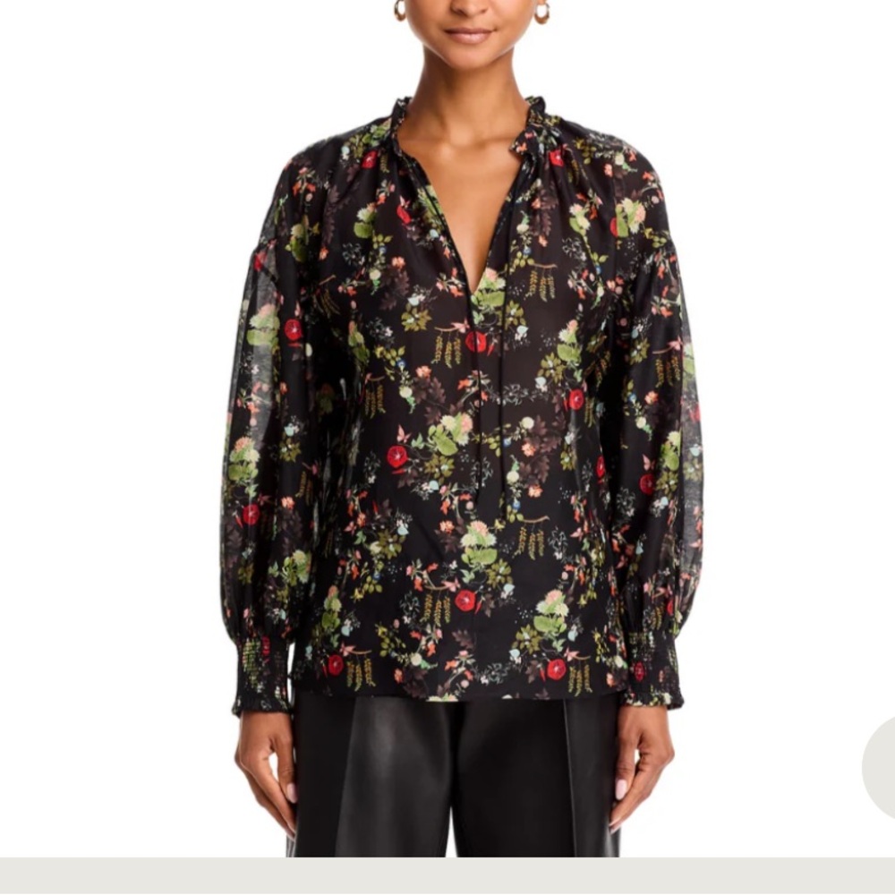 NWT ALICE AND OLIVIA JULIUS SMOCKED CUFF BLOUSE Sz S #A4